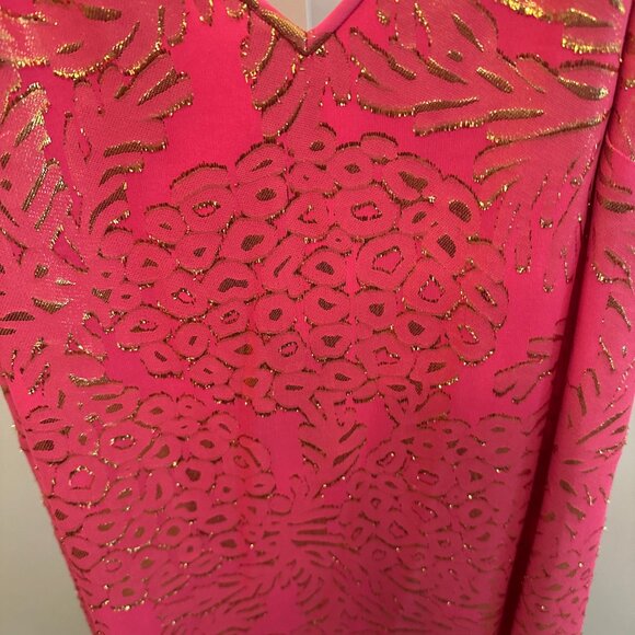 Lily Pulitzer Dress Coral Reef Pineapple Silk Chiffon Metallic Gold Medium NWT - Picture 8 of 10